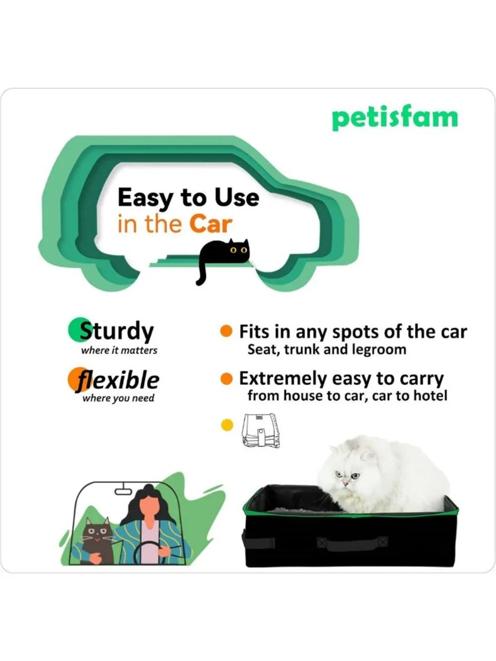 Portable Cat Travel Litter Box with Lid - Easy Carry, Clean & Store for Trips